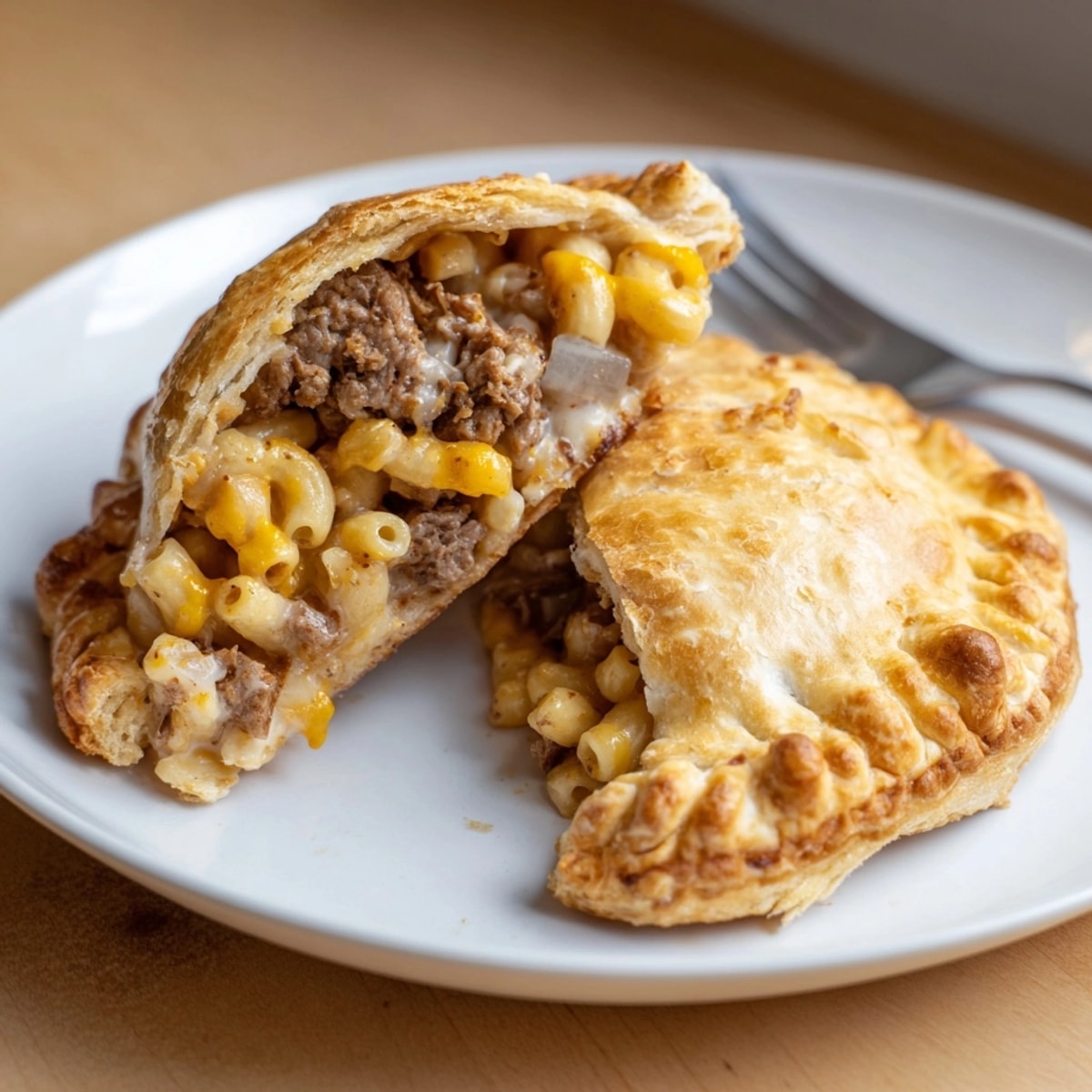 Geräucherte Brisket & Mac n Cheese Empanadas, goldbraun gebacken, gefüllt mit herzhaften Köstlichkeiten.