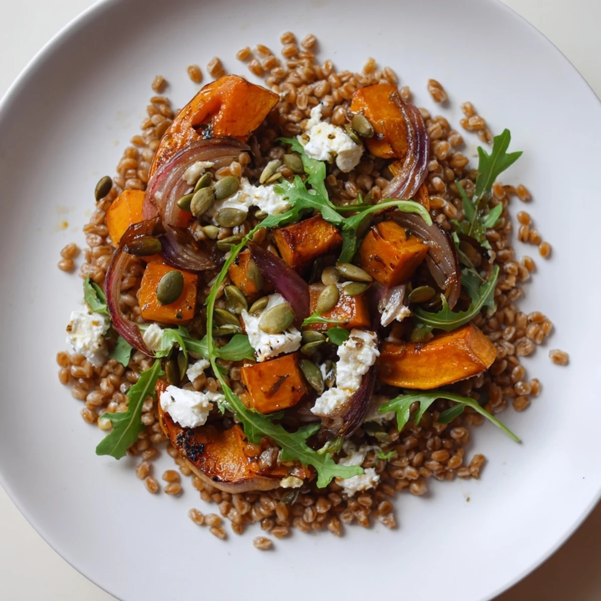 Warmer Farro Kürbis Salat