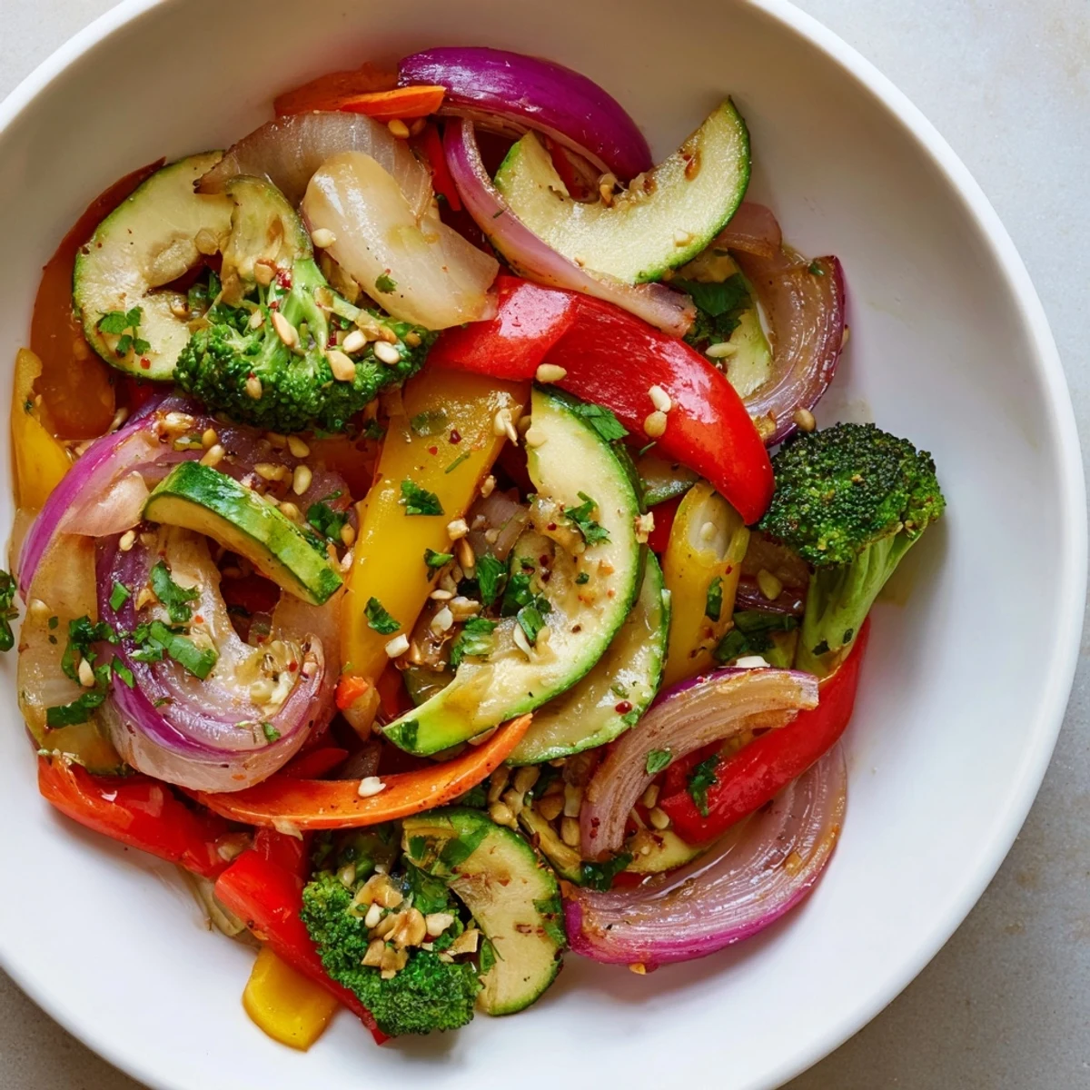 A steaming skillet of Maple Mustard Veggie Skillet, showcasing colorful, glazed vegetables ready to eat.