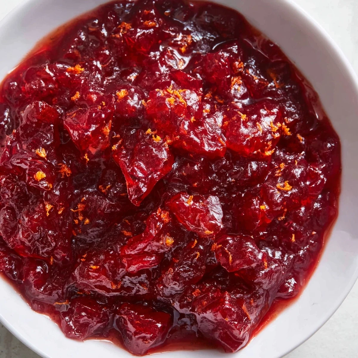 Thick, luscious Cranberry Jam, invitingly spooned onto a slice of bread for a delicious snack.