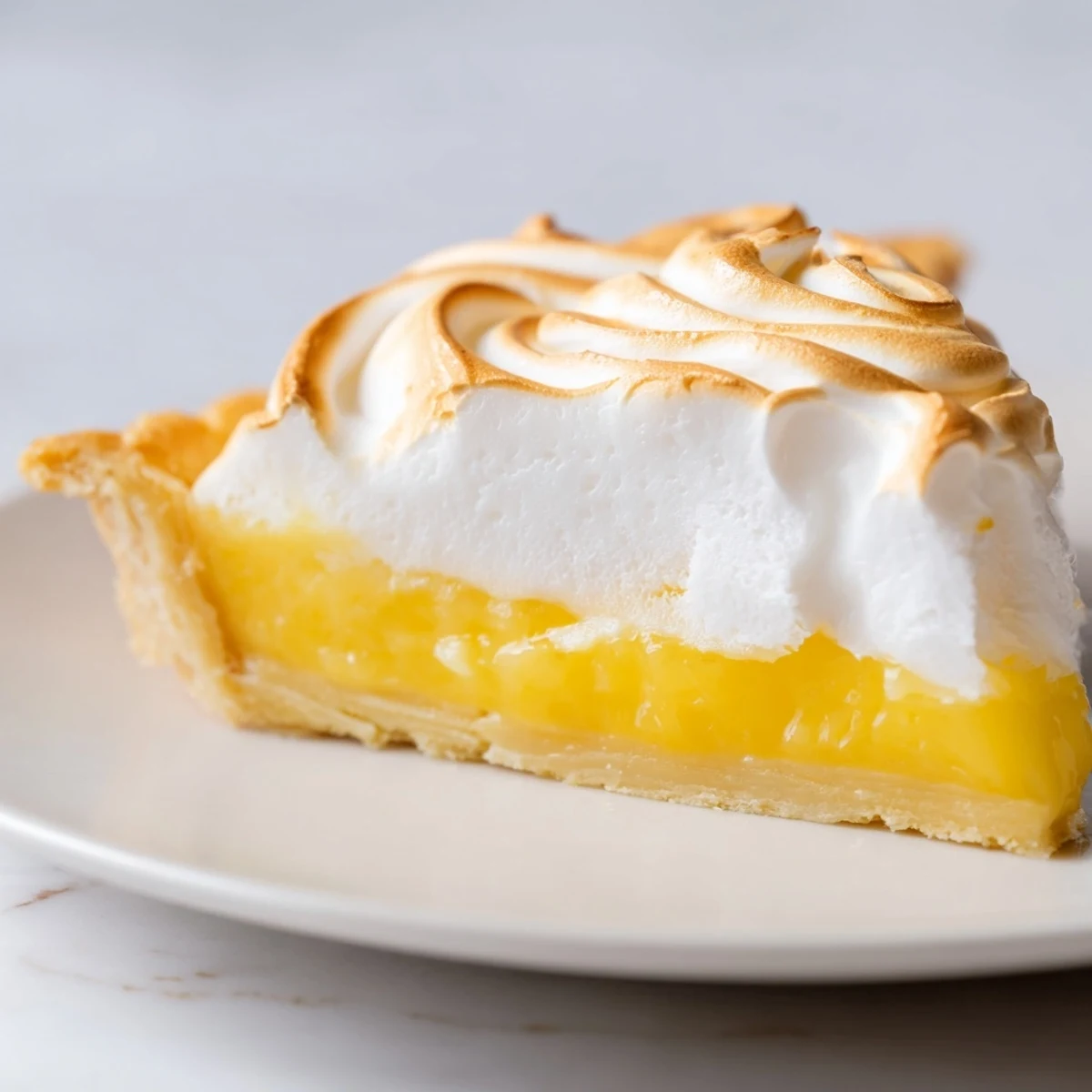 A perfectly golden, fluffy meringue topping the tangy lemon filling of this Lemon Meringue Pie.