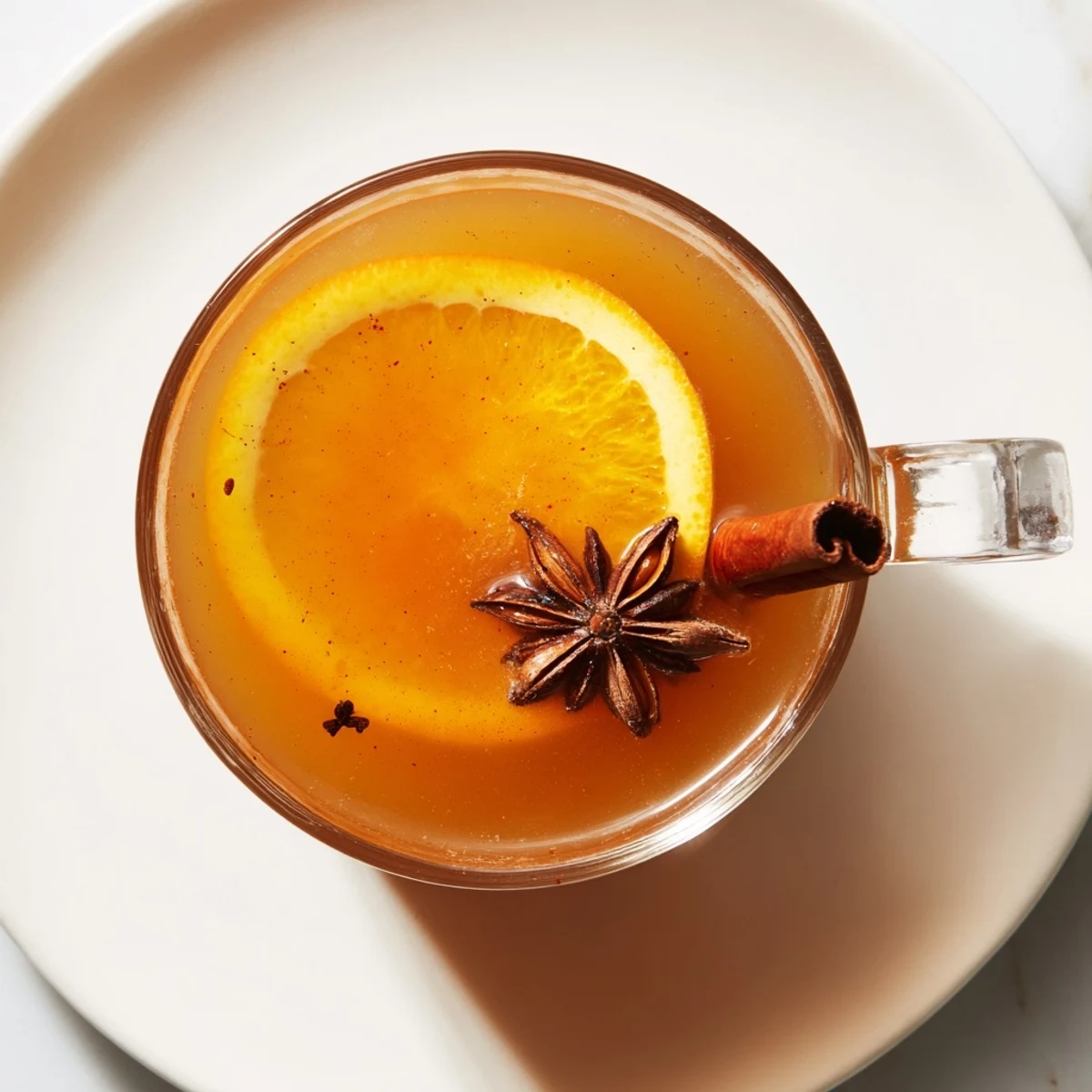 Ein frisch zubereiteter Spiced Cider mit Gewürzen, der in einem Topf auf dem Herd köchelt, für gemütliche Abende.