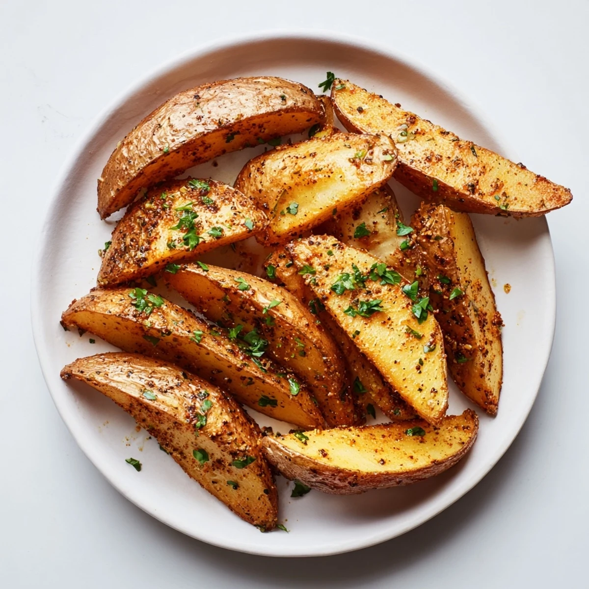 Golden-brown baked potato wedges, seasoned and perfectly crisp for a tasty American side.
