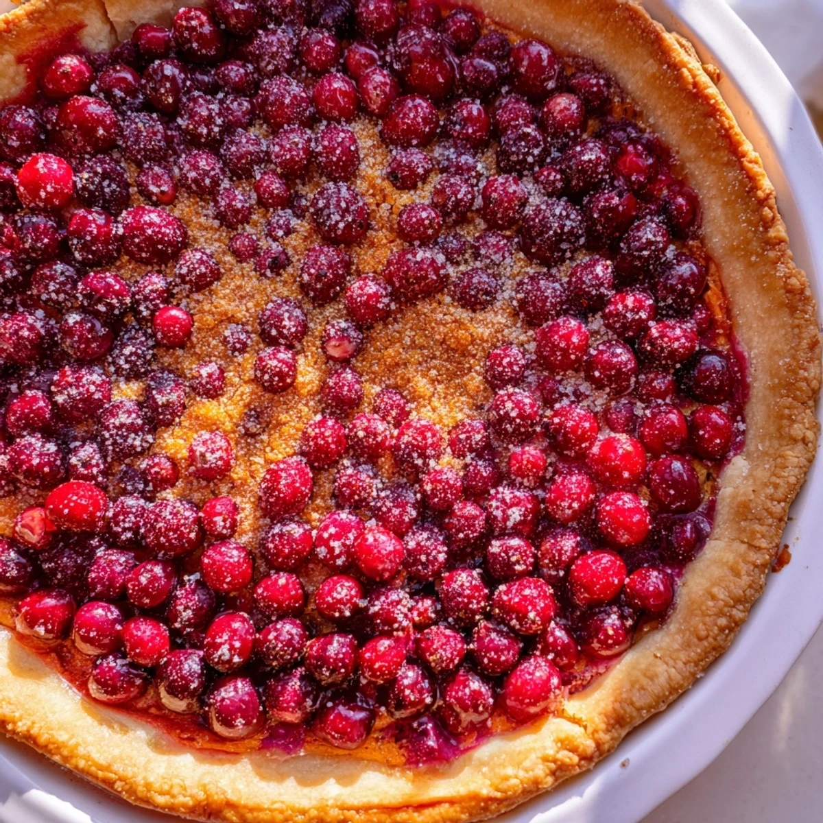 A delicious slice of Cranberry Pie, golden crust with bubbling cranberry filling, ready to serve.