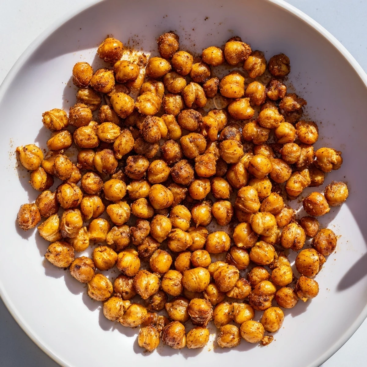 Oven-roasted savory snack chickpeas, seasoned with paprika, ready to enjoy as a snack or appetizer.
