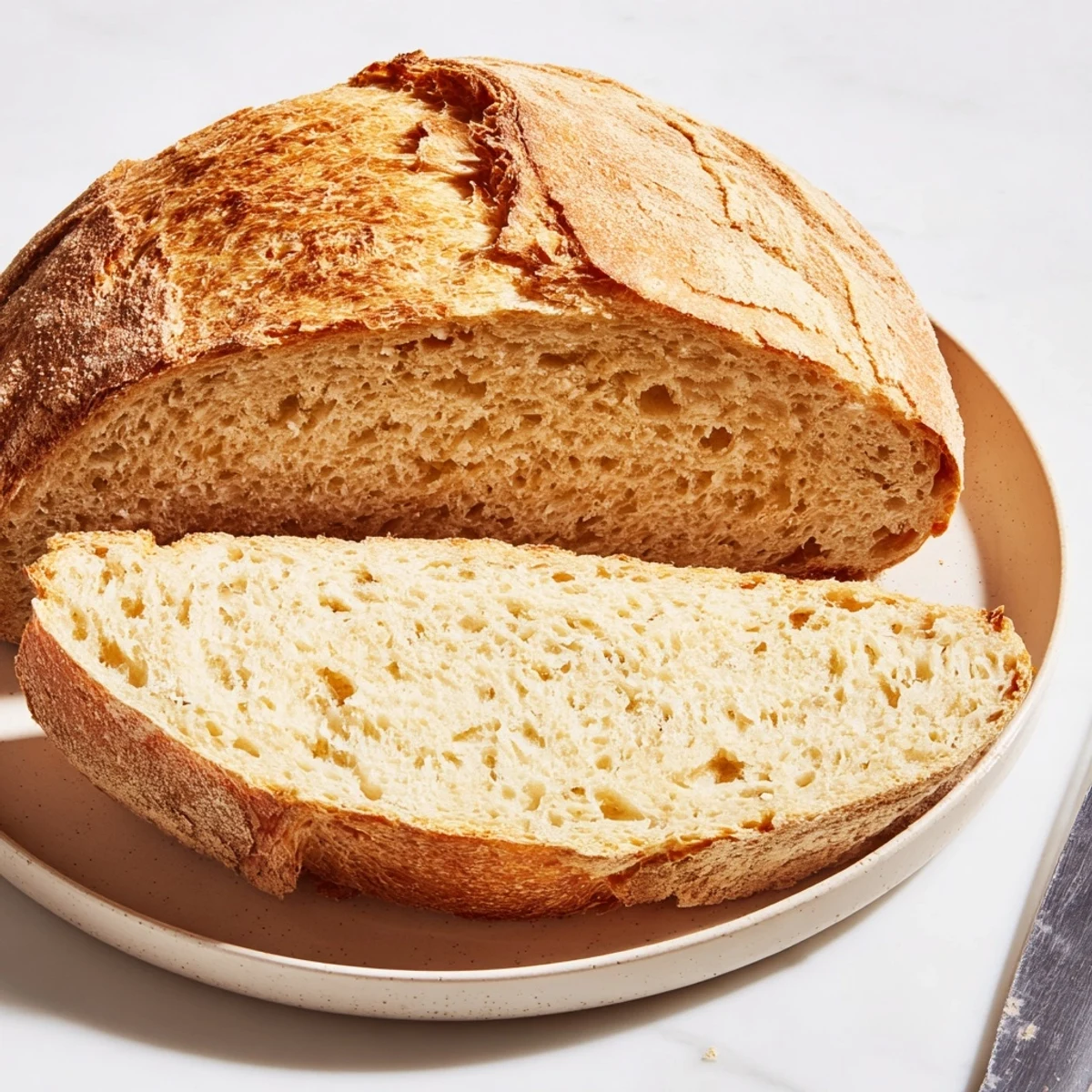 Warm, freshly baked bread with a delightful crust, ideal for sandwiches and toast.