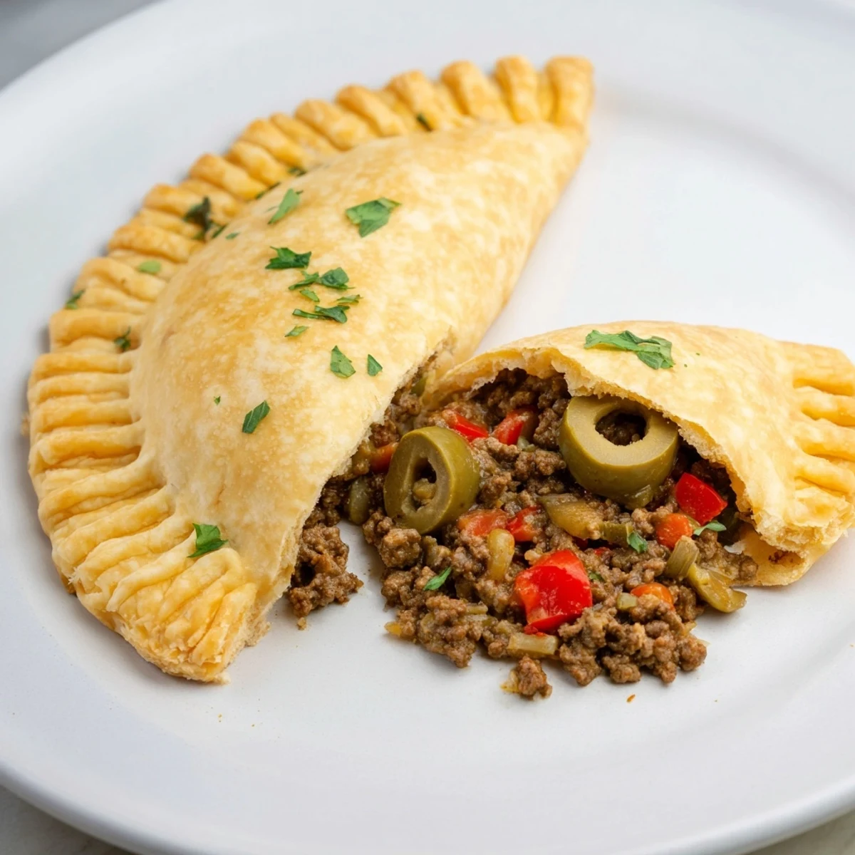 Golden-brown Spiced Beef Empanadas, perfectly crimped and ready to be enjoyed as a savory appetizer.