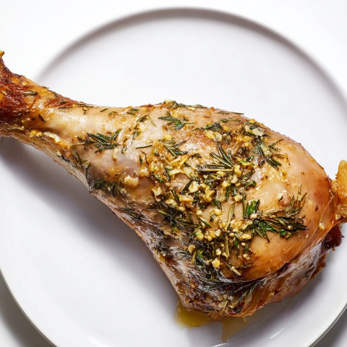 Juicy, golden-brown Herb Roasted Turkey Legs, perfectly seasoned and ready to serve with sides.