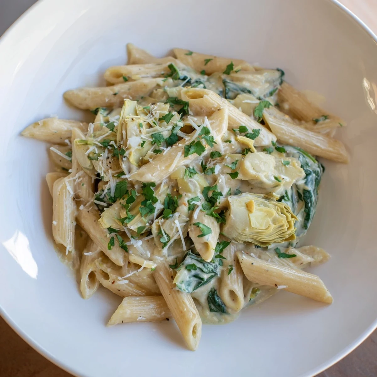 Cremig Spinat Artischocken Pasta