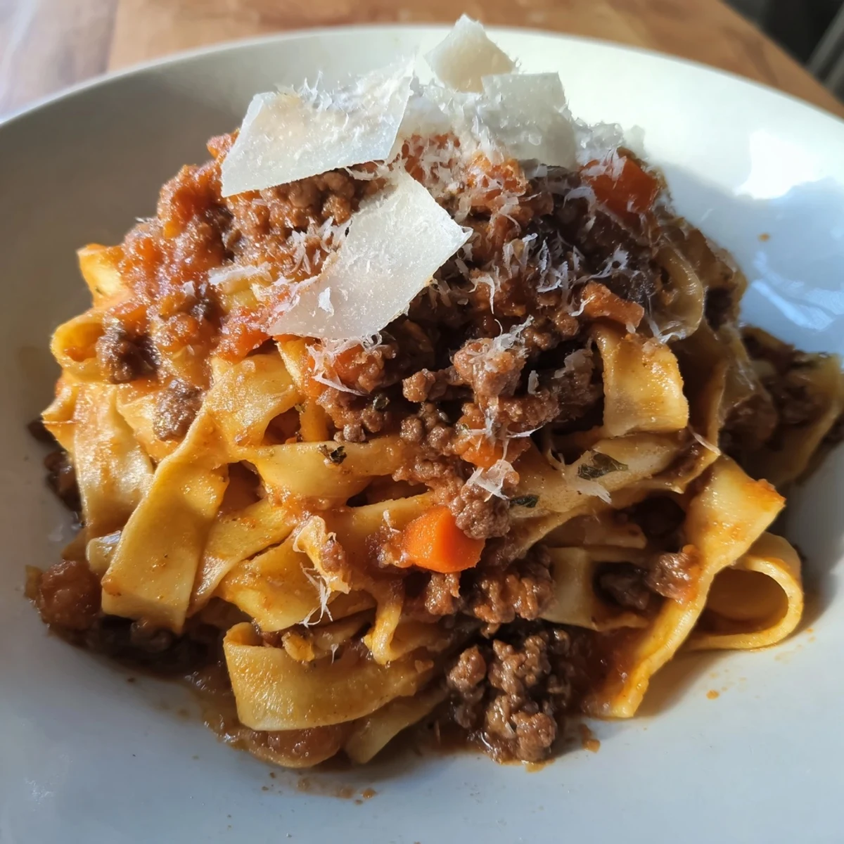 Rich, savory Beef Bolognese with tagliatelle, perfectly plated, ready to be enjoyed.