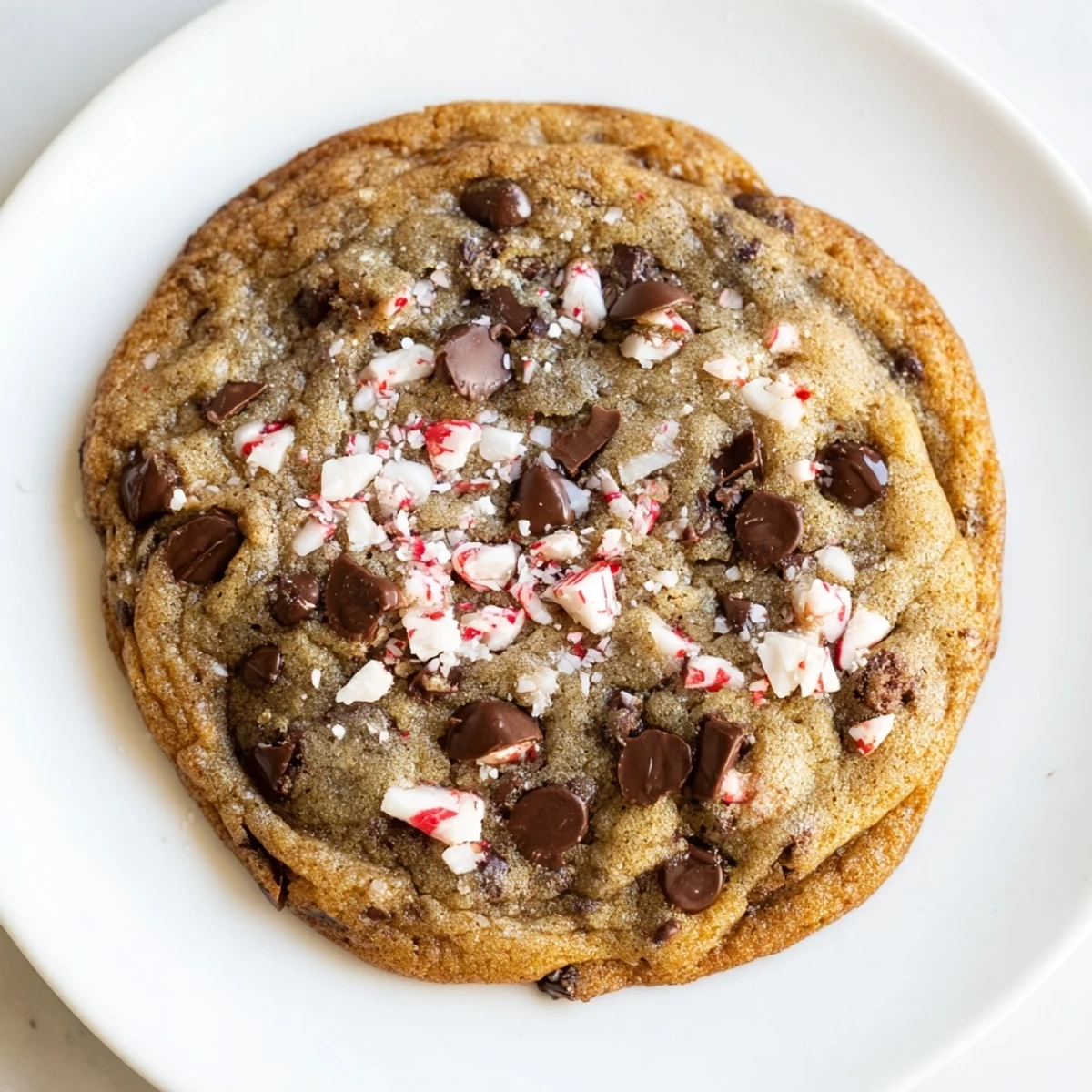 Peppermint Chocolate Chip Cookies, fresh from the oven, with melting chocolate and crispy edges.