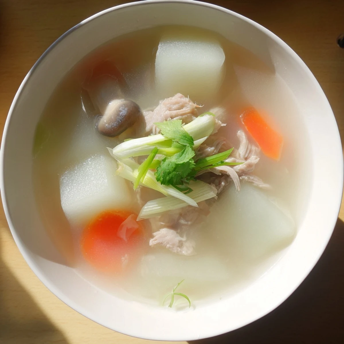 Tender winter melon soup with pork and fragrant broth, ready for a comforting meal.