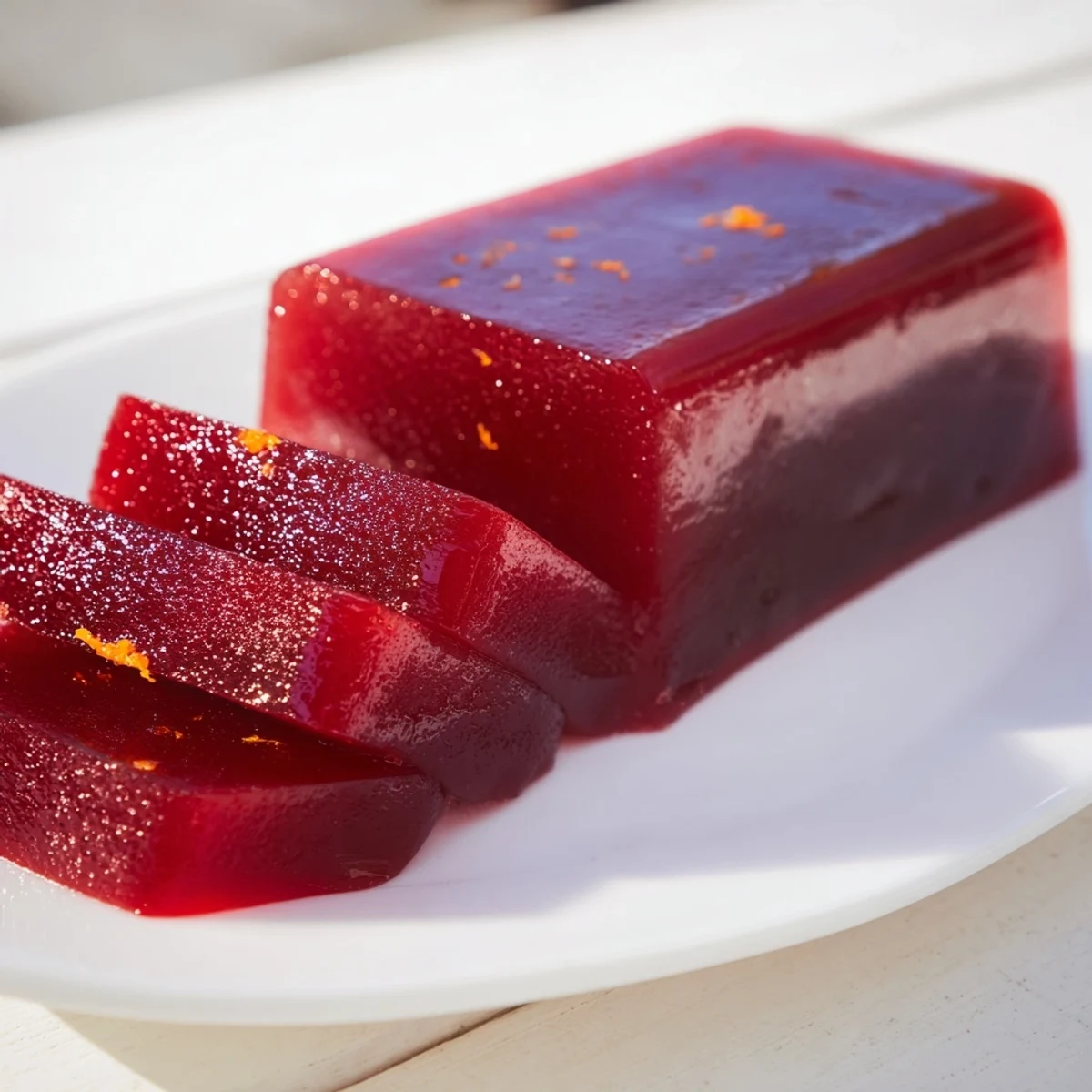 Close-up of freshly made cranberry sauce, capturing the bright red color and texture.