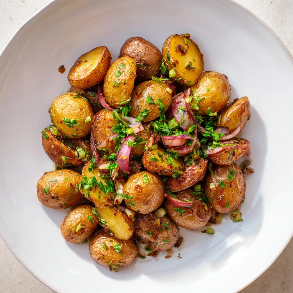 Golden roasted potatoes in this vibrant Roasted Potato Salad with fresh herbs and zesty vinaigrette.