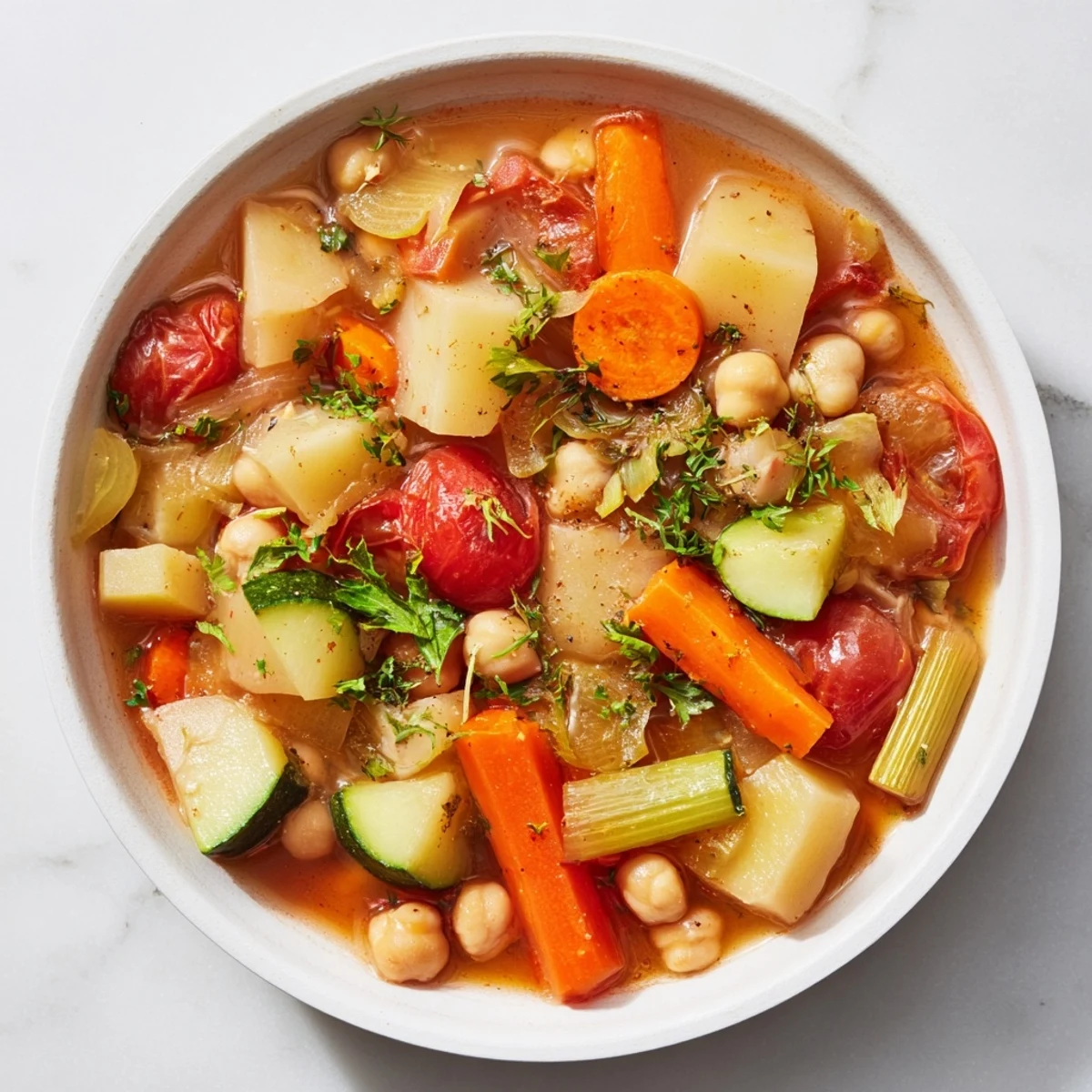 Cozying up with a warm bowl of savory vegetable stew, perfect for a chilly evening.