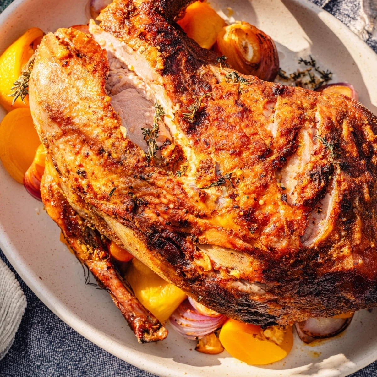 Juicy, golden Roasted Turkey Wing with crispy skin, seasoned with herbs, ready to serve.