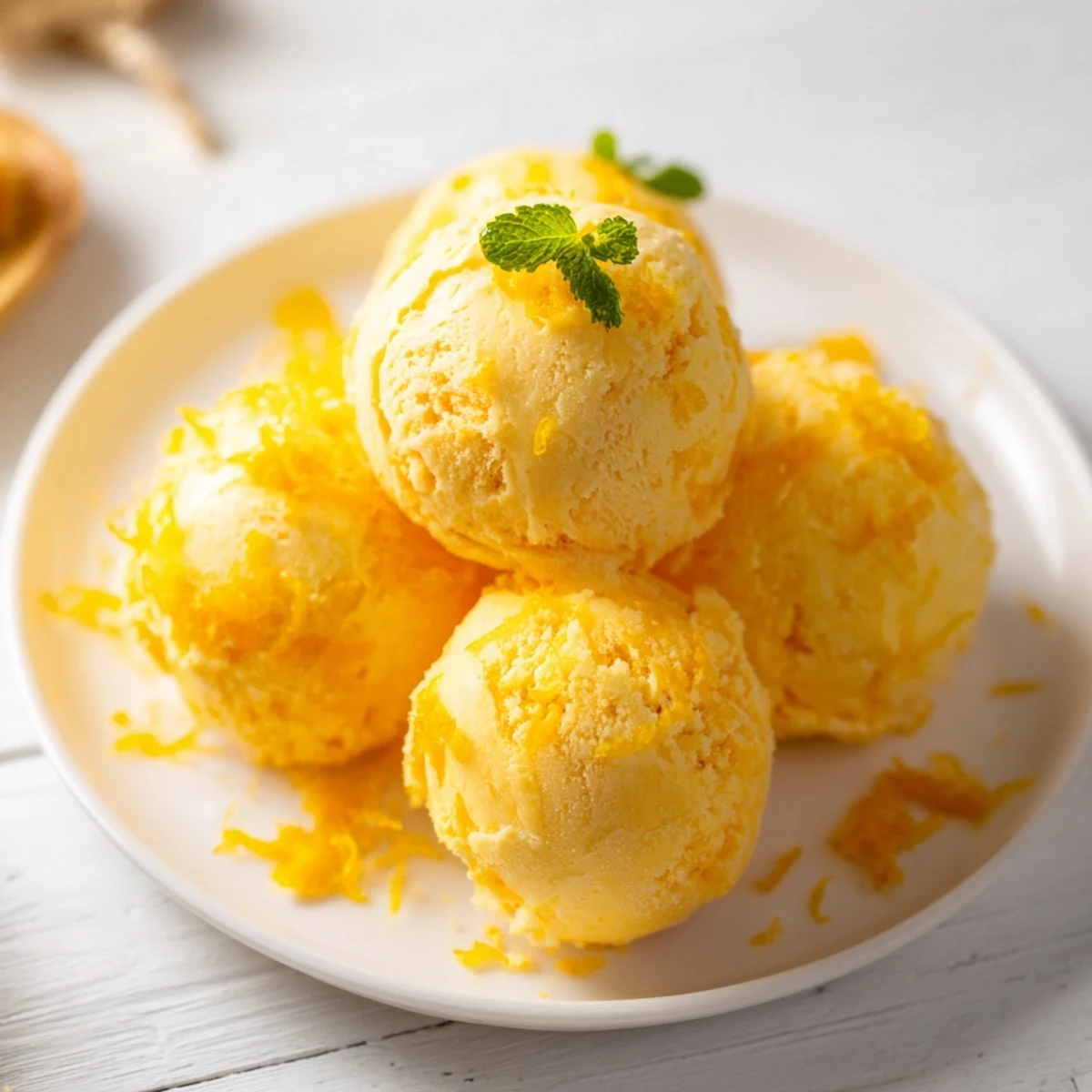 A chilled bowl of vibrant Lemon Sorbet Palate Cleanser, refreshing and perfect for a dinner break.