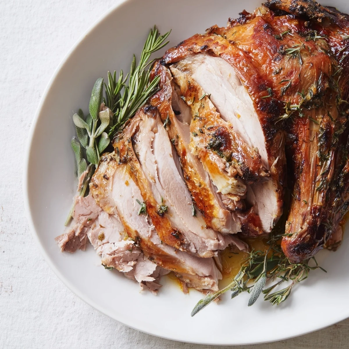 Juicy Roast Turkey, perfectly roasted and ready to serve at a festive holiday meal.