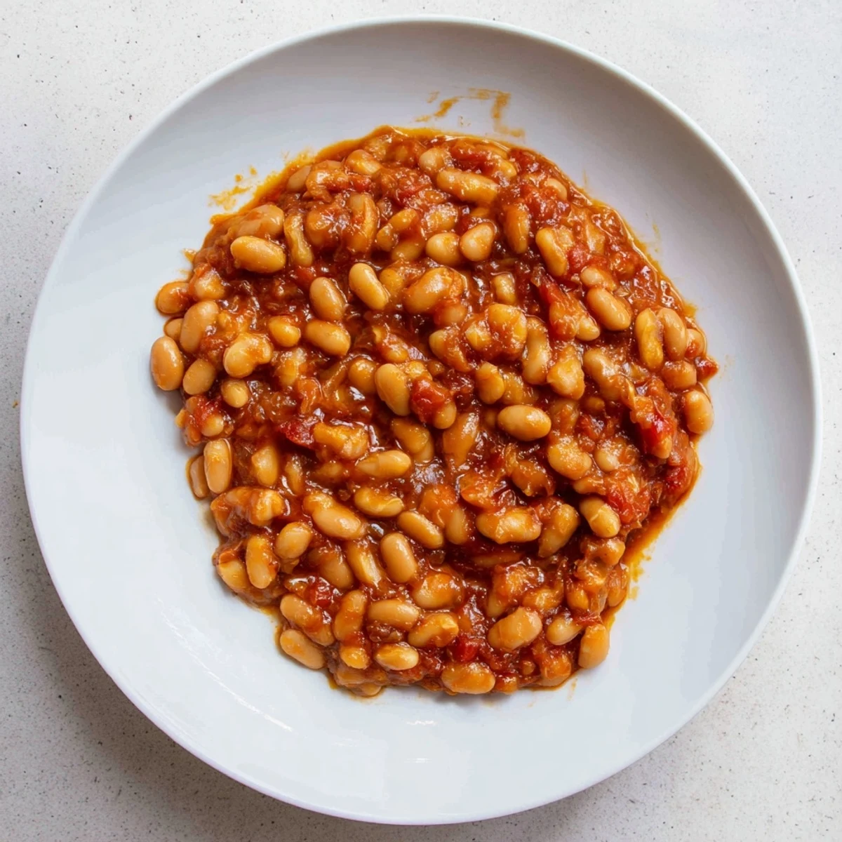 Hearty Baked Beans, with a glistening, caramelized sauce, perfect alongside toast.