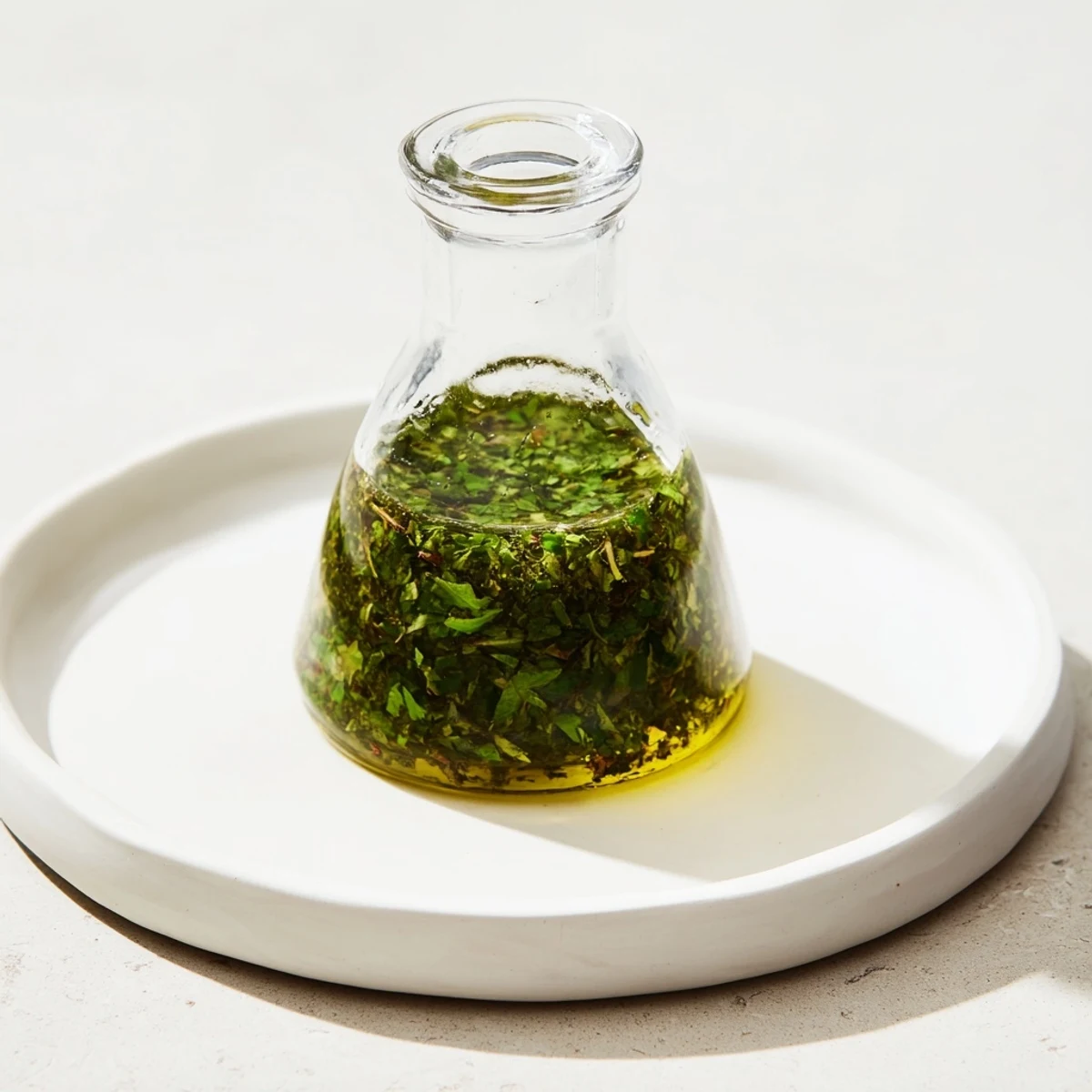 A swirl of bright green Mint Oil, ready to drizzle and add fresh herbal flavor to a dish.
