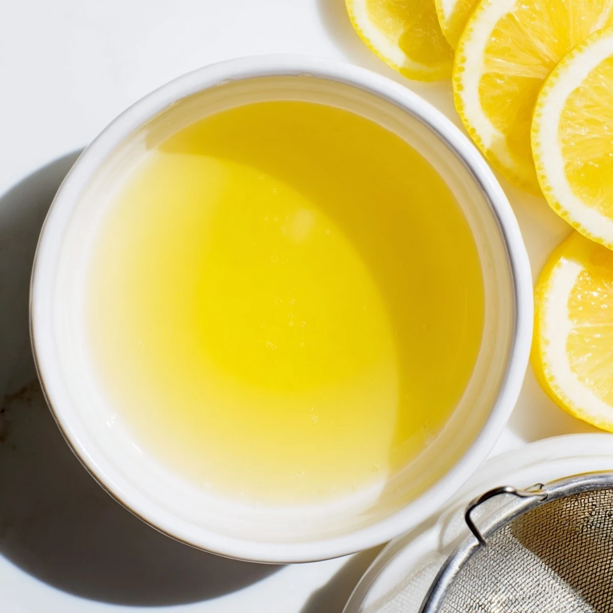 Helle, gelbe Farbe von frisch gepresstem Zitronensaft, ideal für erfrischende Sommergetränke.