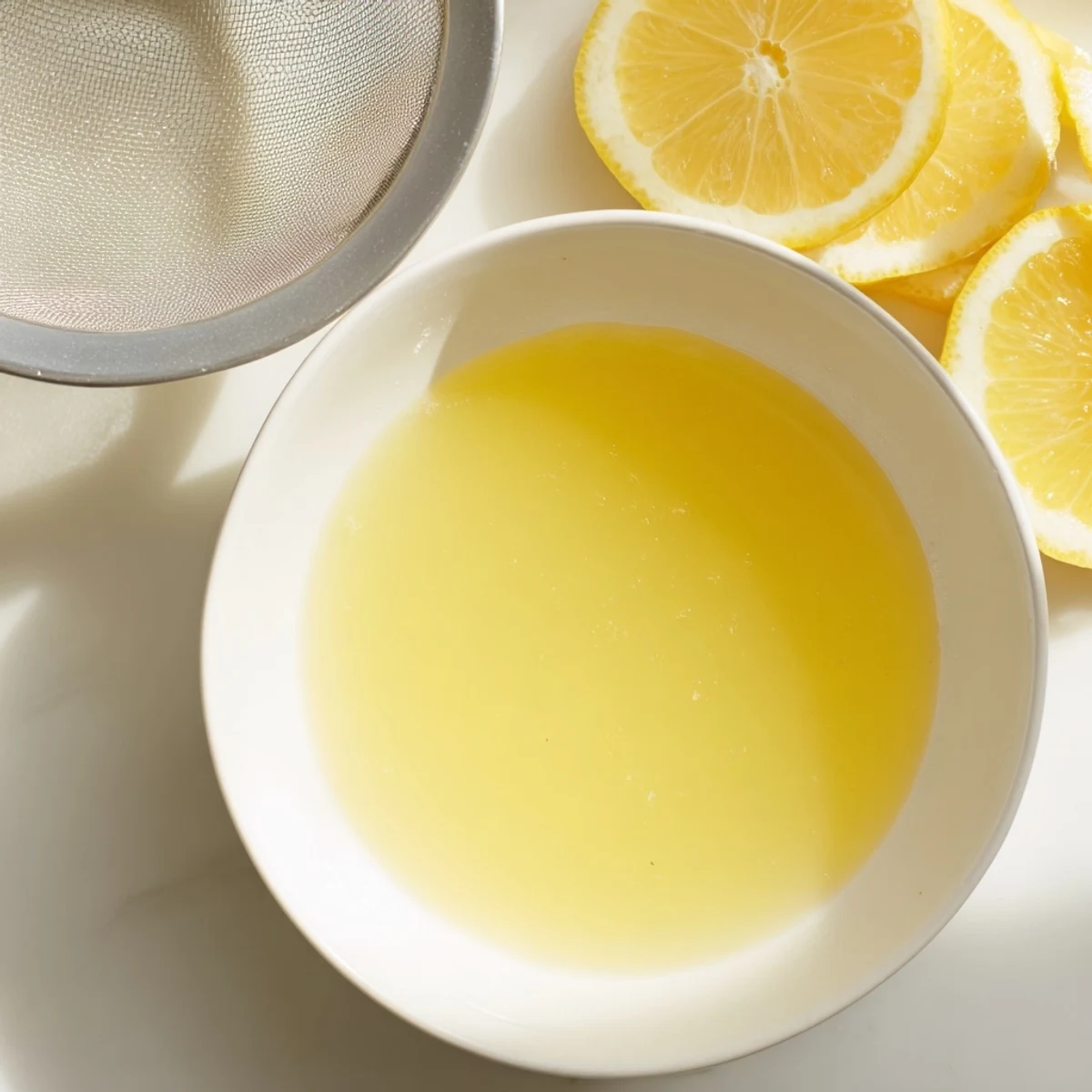 Verlockendes Bild von selbstgemachtem Zitronensaft, köstlich für Dressings und Marinaden.