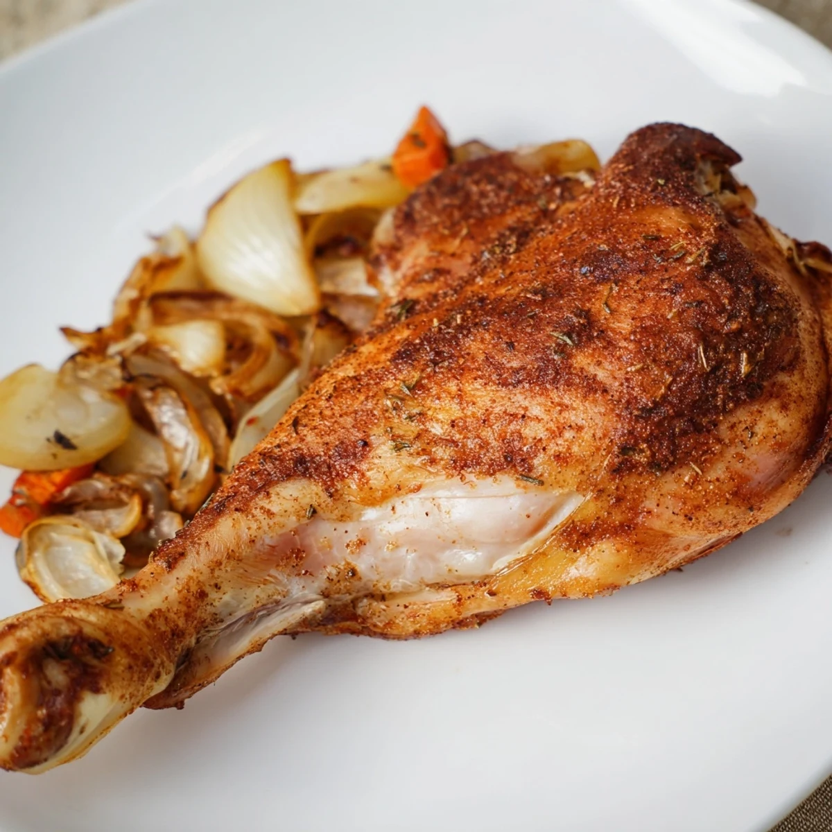 Golden-brown roasted turkey wing, perfectly crisp, served with savory pan juices and aromatic vegetables.