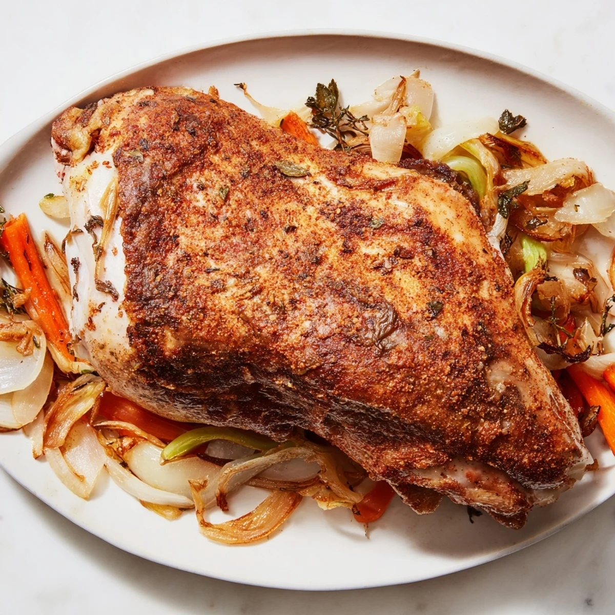 Close-up of juicy, seasoned roasted turkey wing, ready to eat, showing the crispy skin and tender meat.