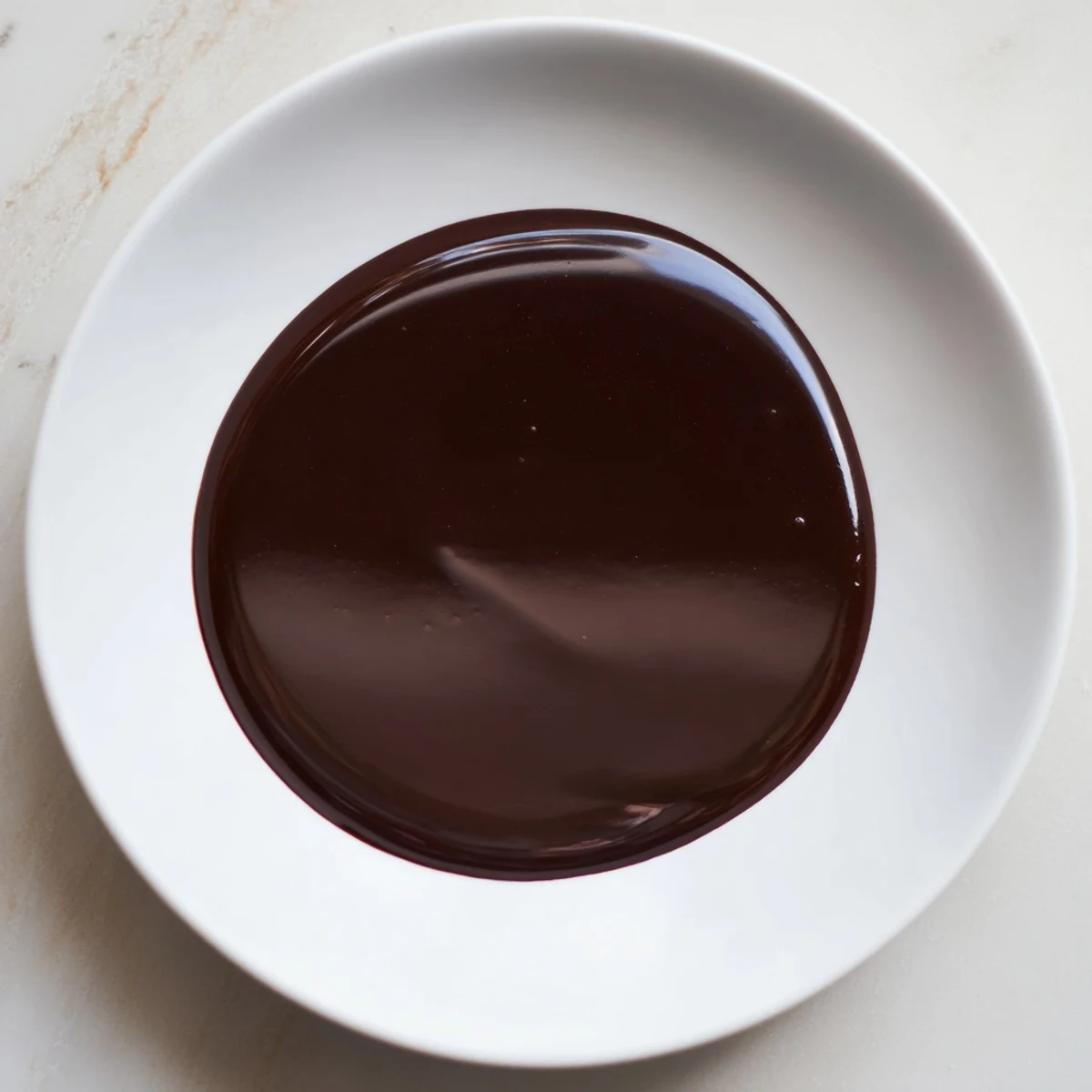 Rich and glossy chocolate syrup drizzled over vanilla ice cream for a delicious dessert.