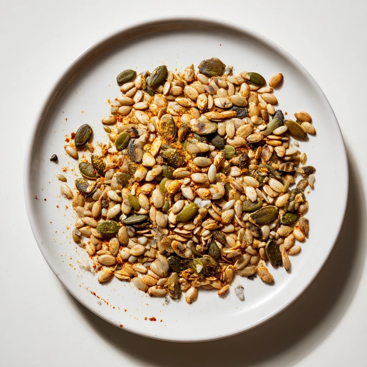 Golden-brown seed roasted mixture, perfect for topping salads, offering a delightful crunch.