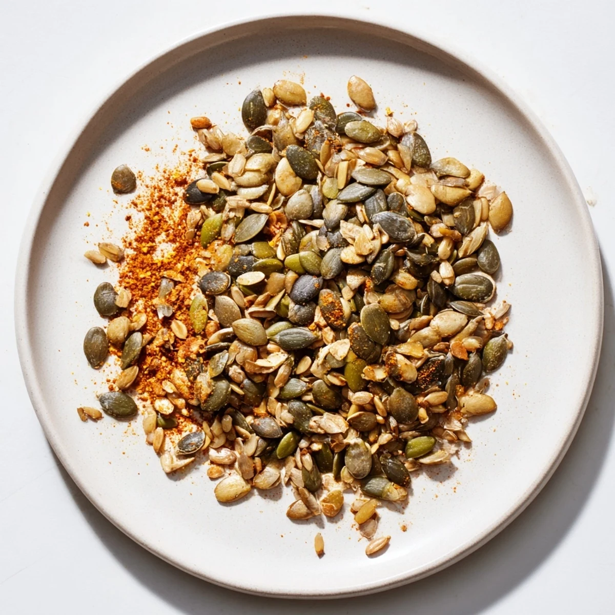 Close-up of freshly made seed roasted, showcasing the savory spices and texture for a healthy snack.