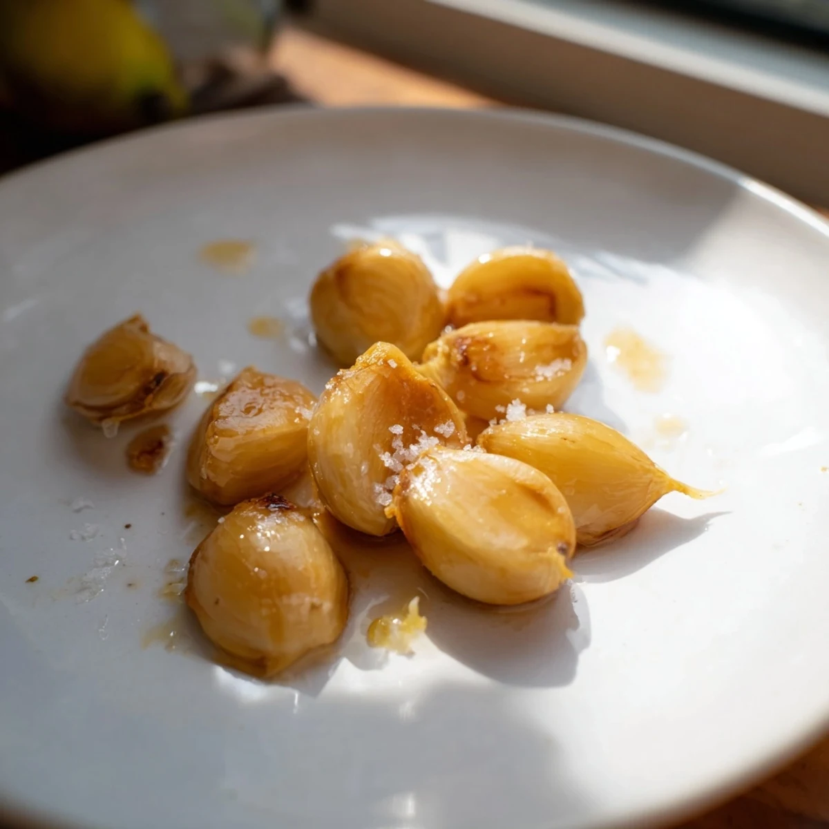 Golden-brown roasted garlic cloves, a versatile condiment for gourmet flavor and creamy texture.