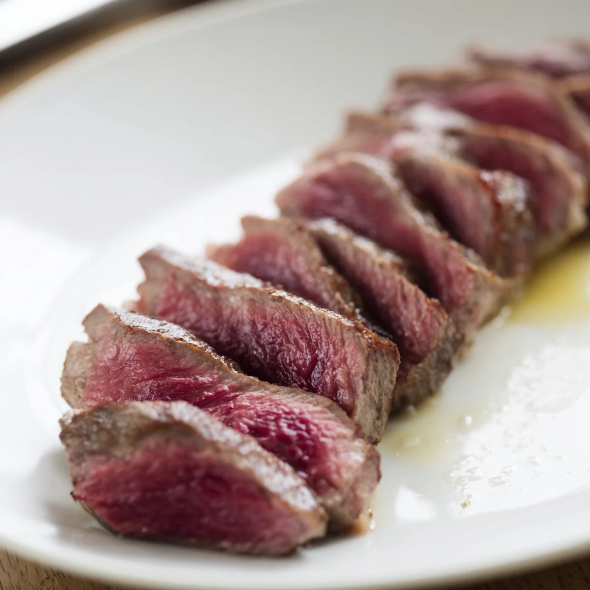 Golden-brown beef fillet glistening after roasting, served with fresh parsley for extra flavor.