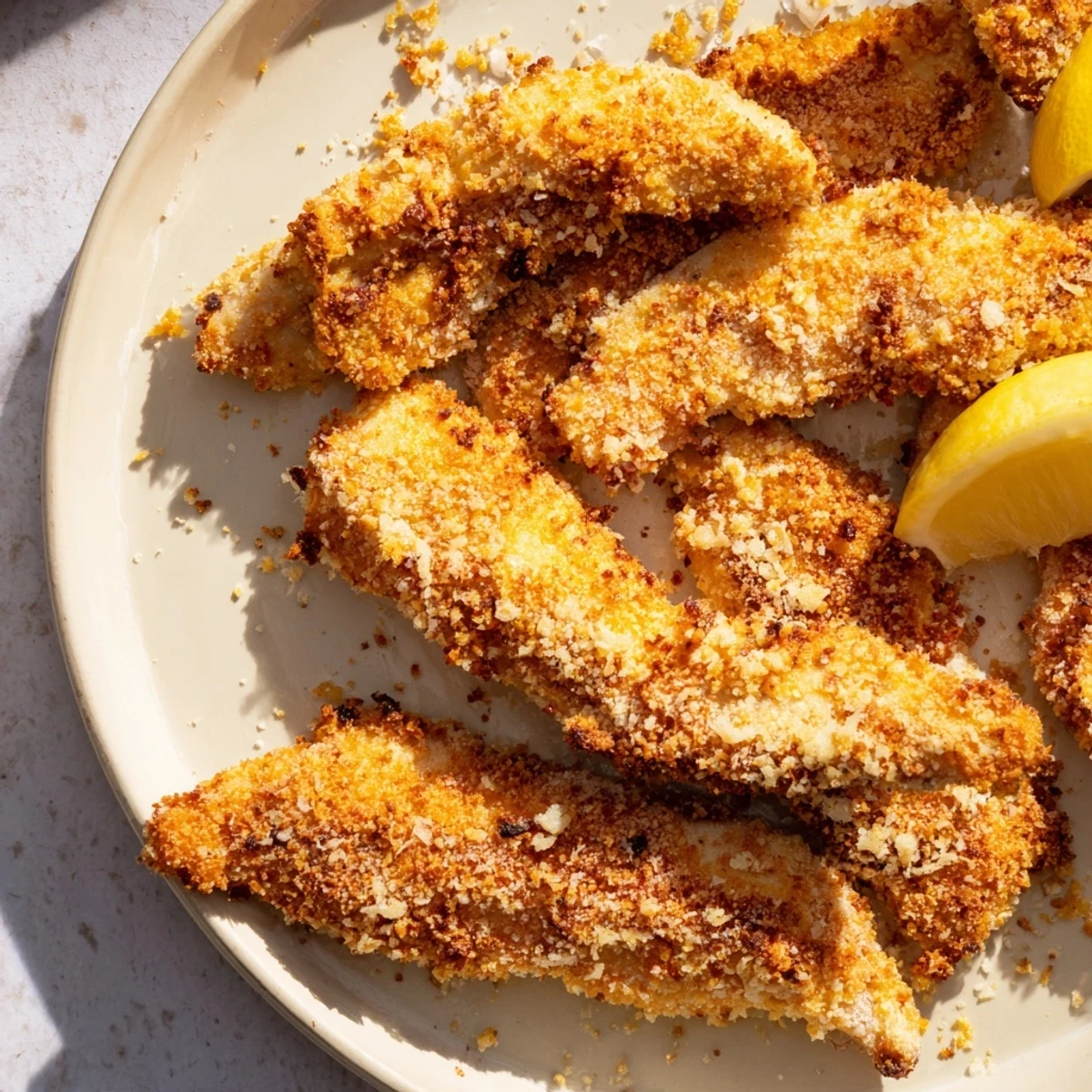 Delicious and golden crispy oven-baked chicken tenders, seasoned with herbs and ready to enjoy.
