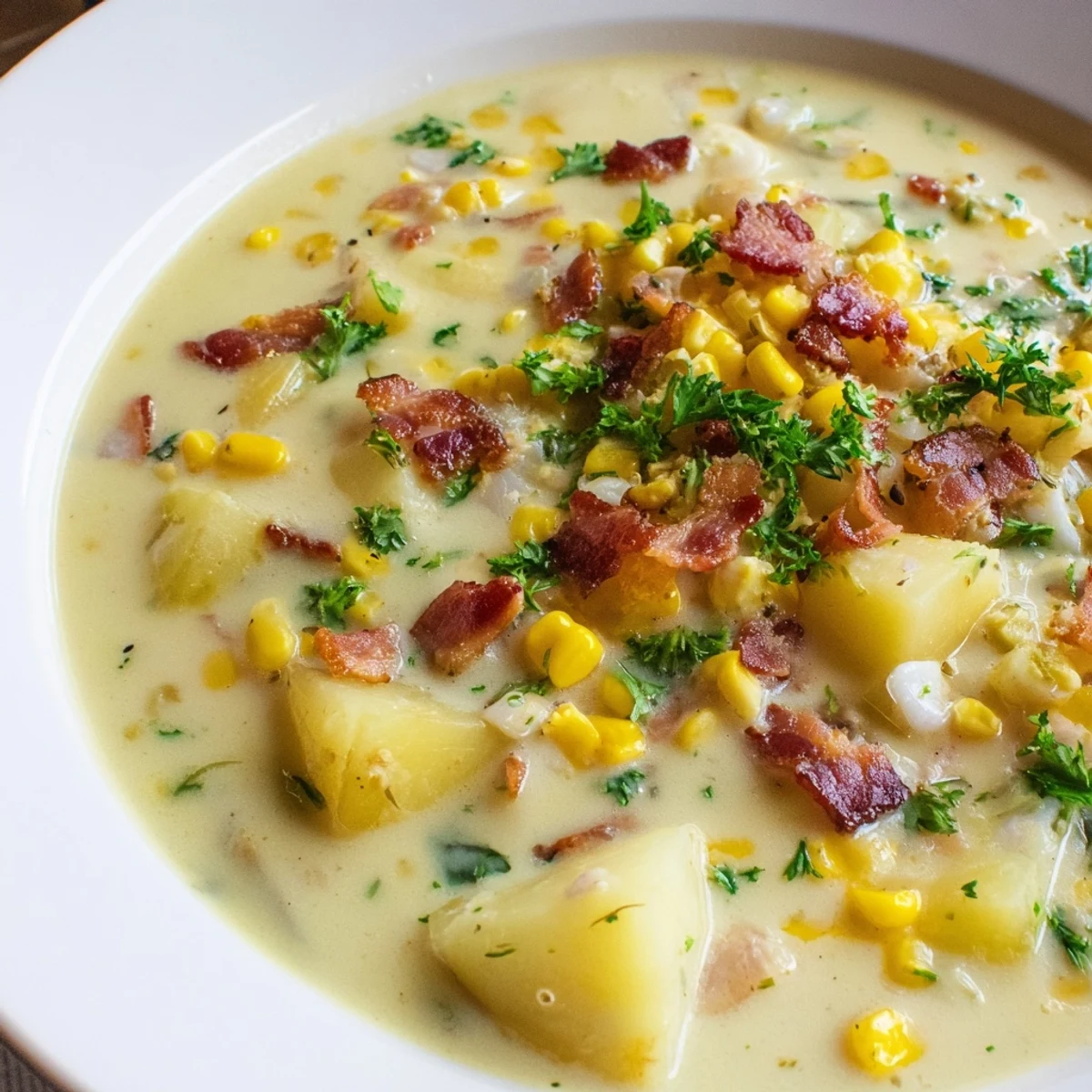 Cremige Muschel Mais Suppe