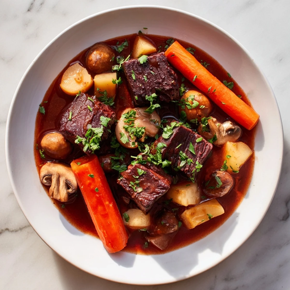 Geschmortes Hirschgulasch Wurzeln