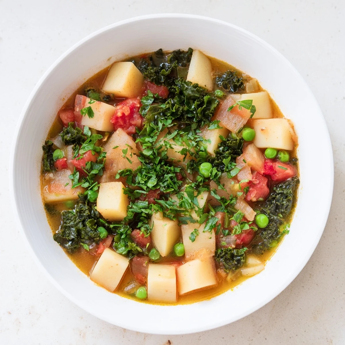 Hearty Winter Vegetable Stew, filled with vibrant vegetables, simmering in a flavorful broth.