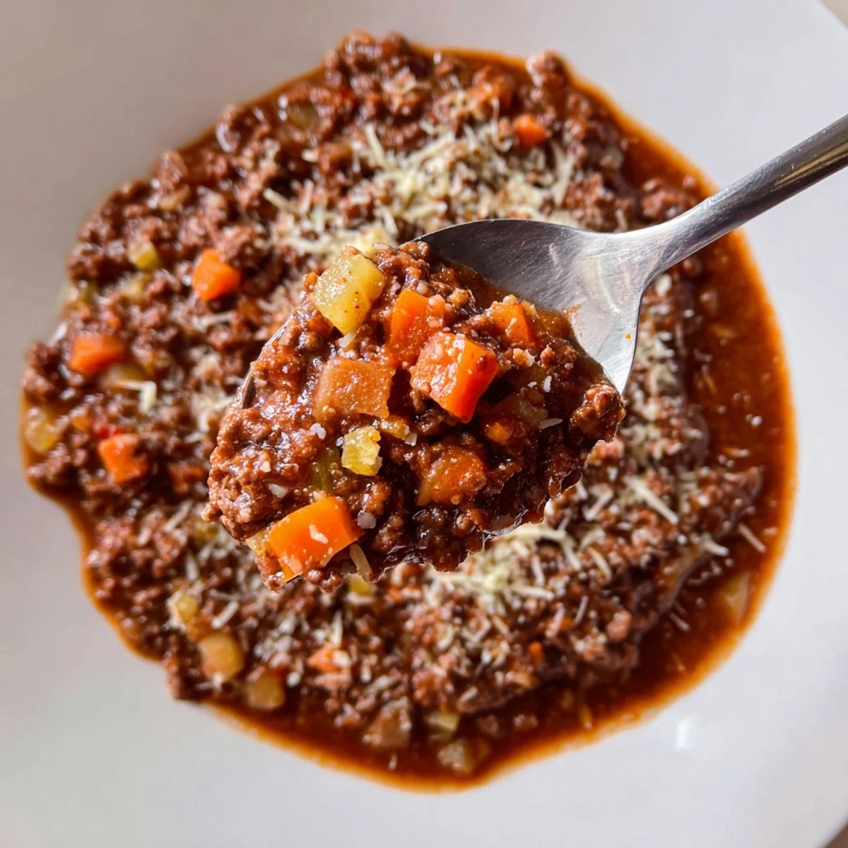 Hearty Beef Bolognese simmering gently, ideal for a satisfying family dinner tonight.