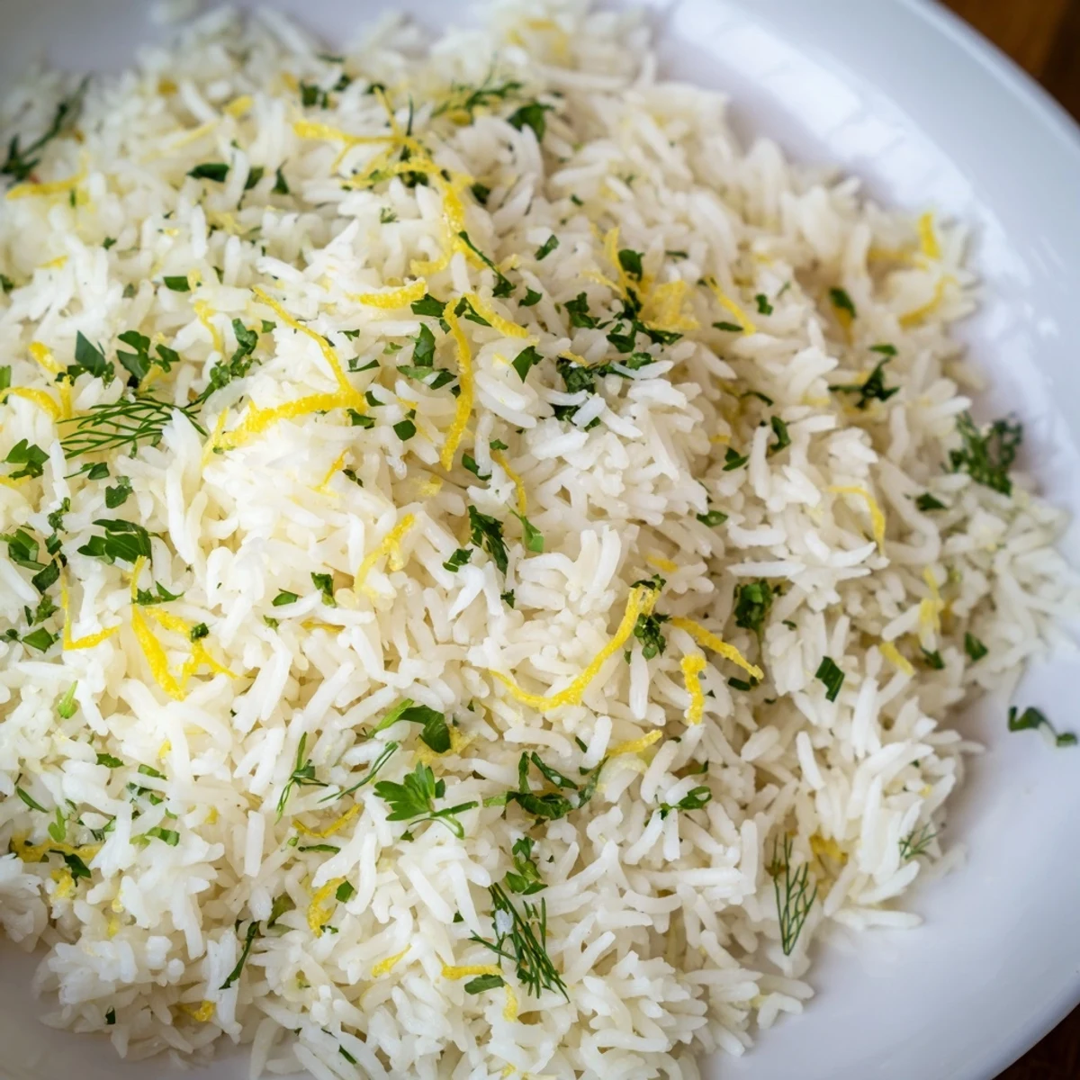 A comforting bowl of Lemon Herb Rice, a flavorful Mediterranean side dish for your dinner.