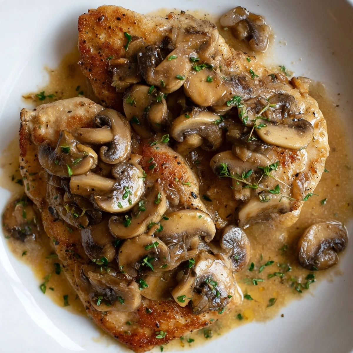 Close-up of a flavorful Chicken Marsala dish, showcasing the juicy chicken and thick sauce.