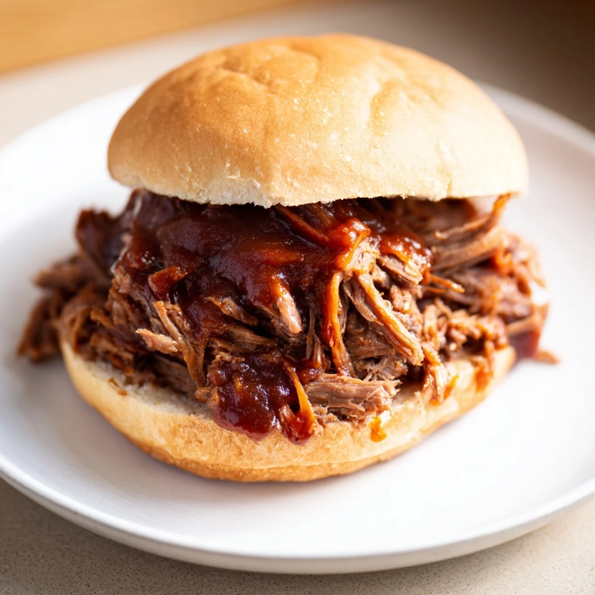 Juicy slow cooker pulled beef sandwiches piled high on toasted buns, ready for a satisfying meal.