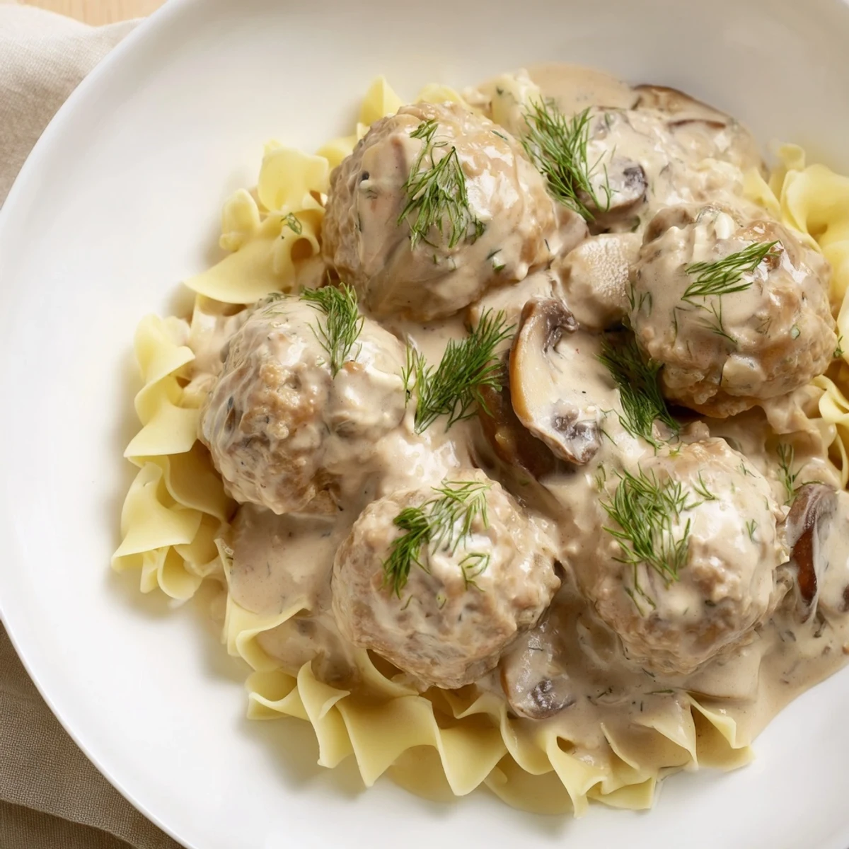 Putenfleischbällchen Stroganoff Sauce