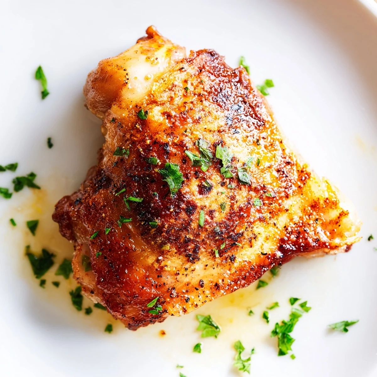 Juicy Crispy Skin Chicken thighs with dark golden, crispy skin, paired with roasted vegetables and ready for a weeknight dinner.