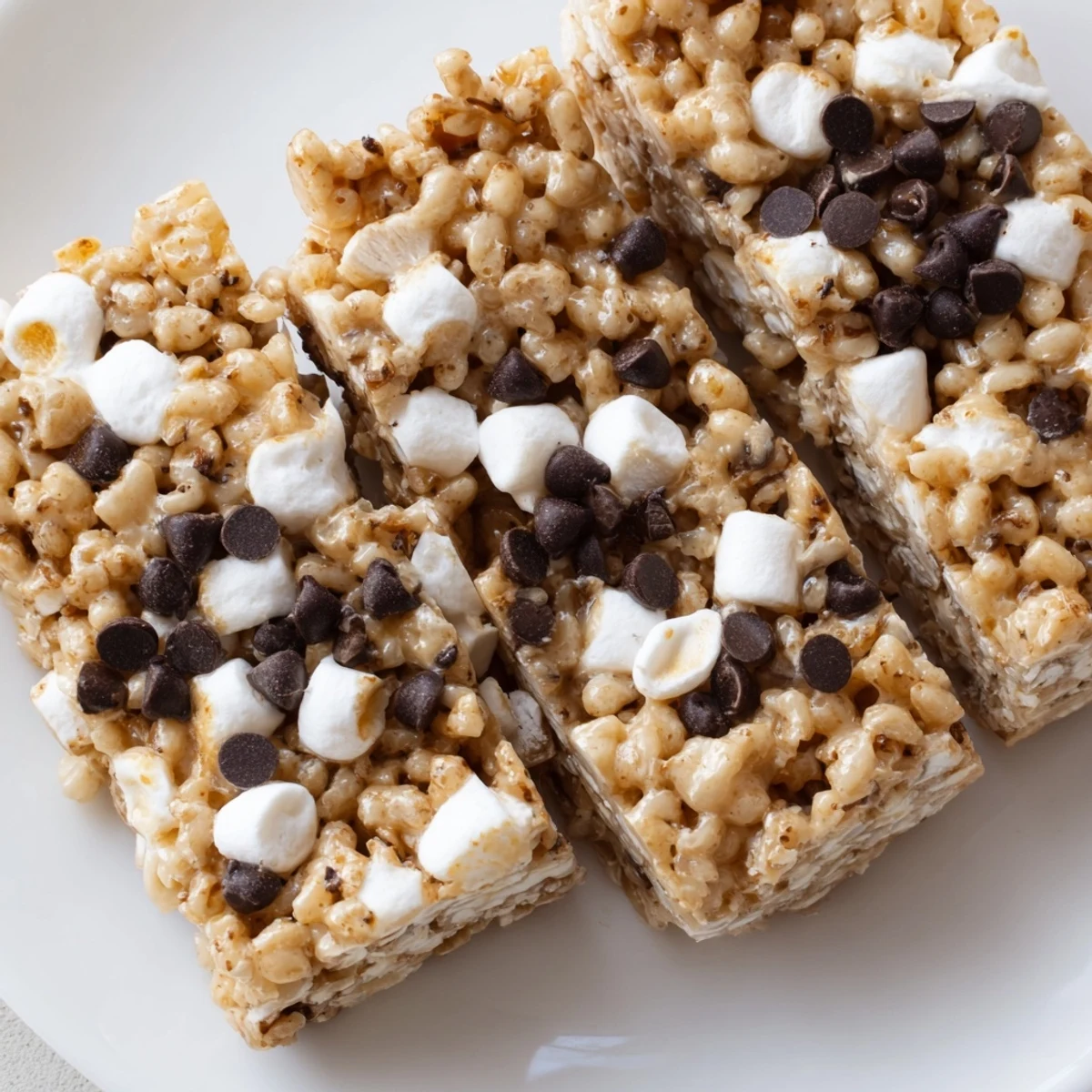 Goldene Crispy Treat Bar mit Puderzucker bestreut, serviert auf dem Holztisch.