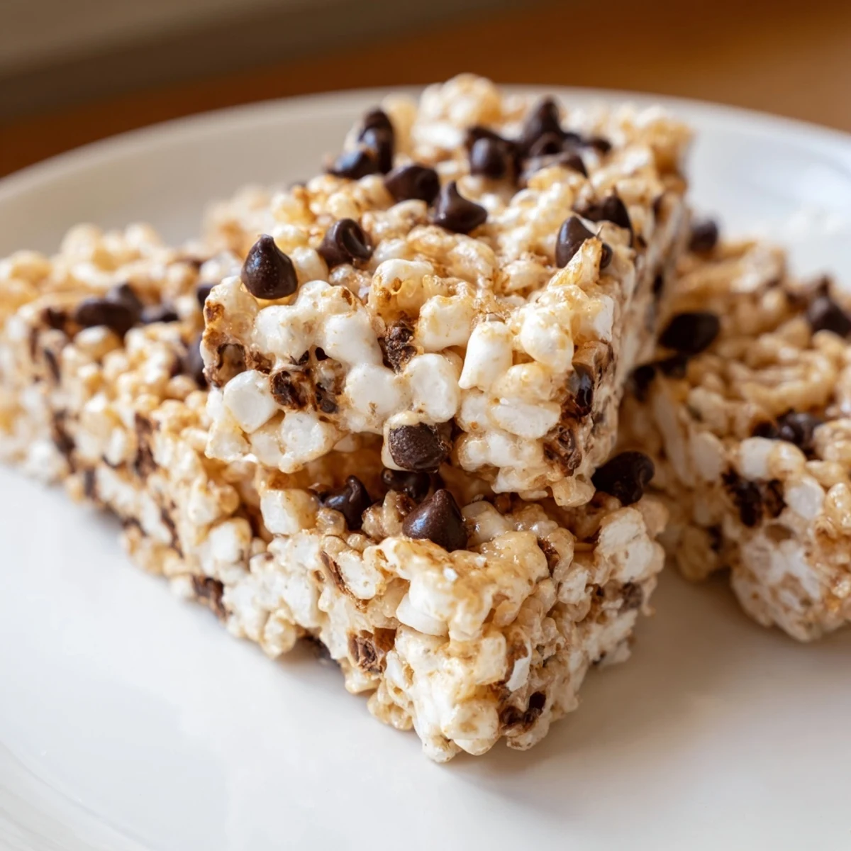 Gebackene Crispy Treat Bar, klebrig und knusprig, neben einer Tasse Kaffee.