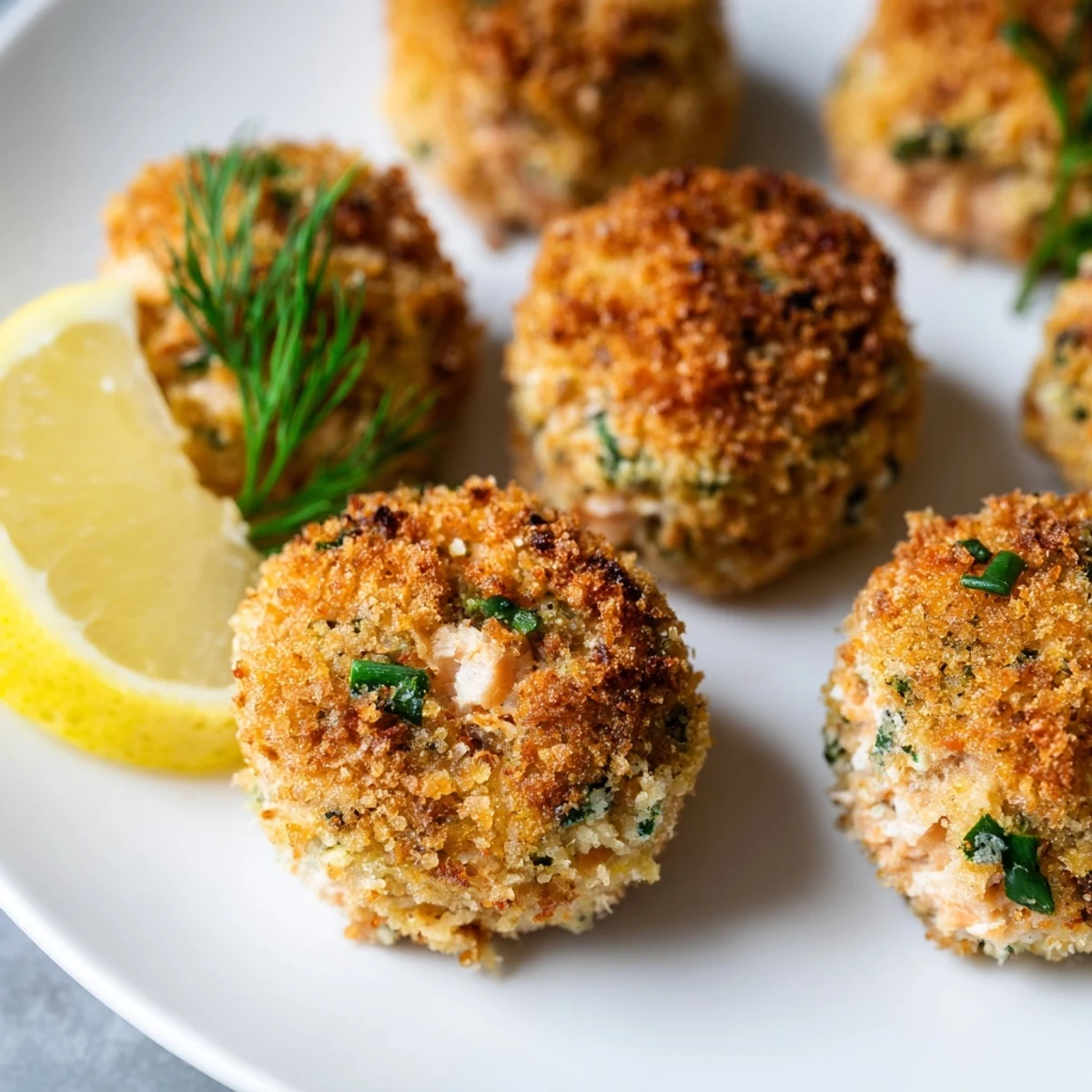 Gebackene Lachs-Bissen mit panko Kruste auf Backblech, perfekt als warmer Protein-Snack.