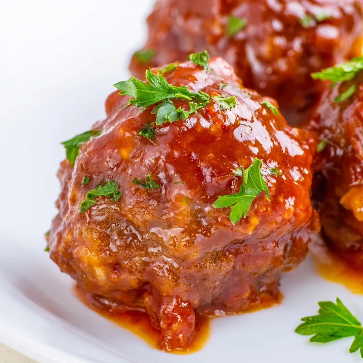 Kleine, mit Parmesan und Kräutern gebackene Rindfleischbällchen in einer würzigen Tomatensauce serviert.