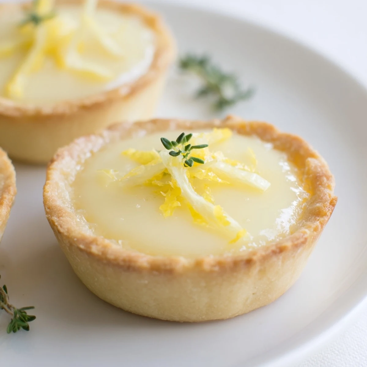 Frisch gebackene Lemon Appetizer Tart mit zitronig-cremiger Füllung und knusprigem Butterteig.