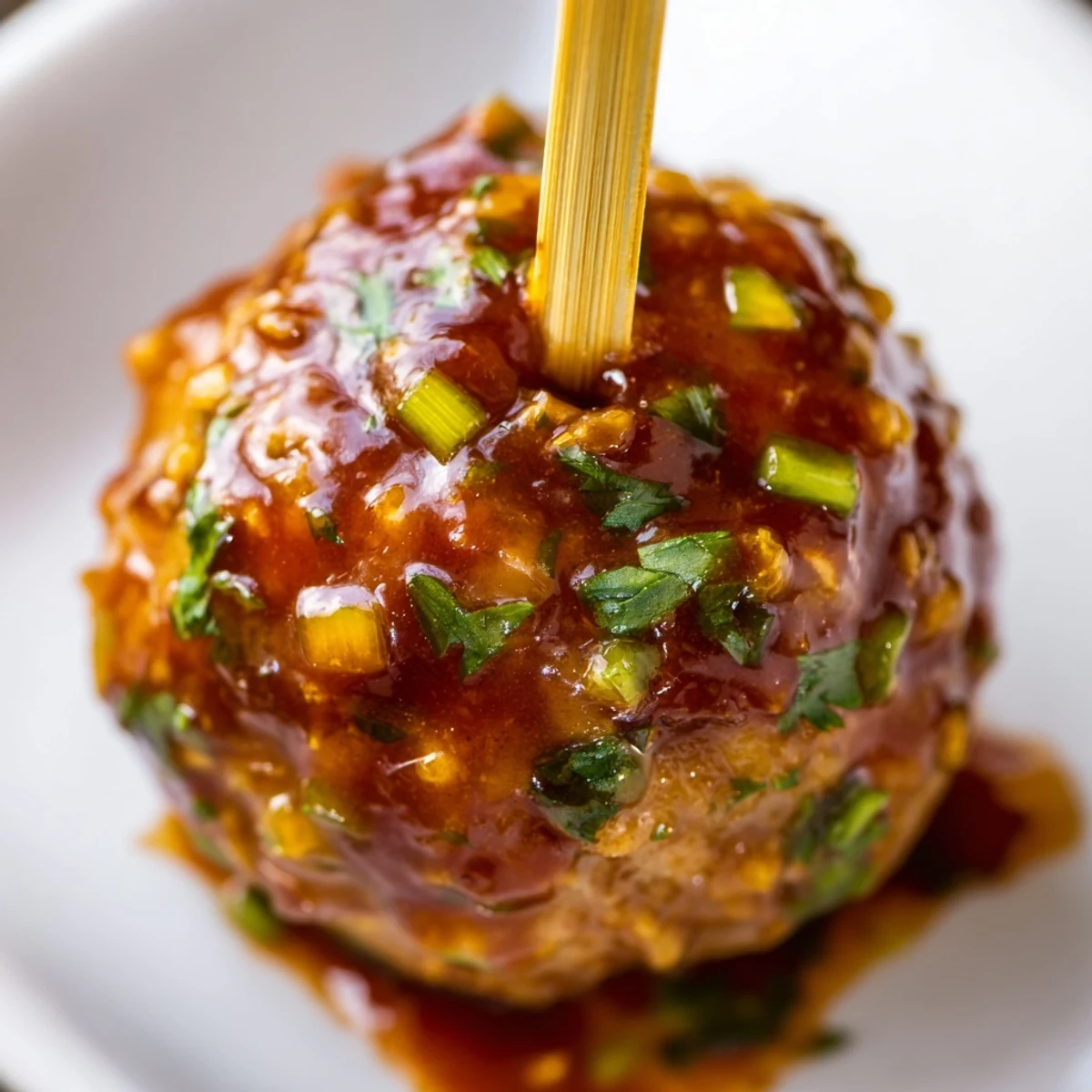 Golden-baked Turkey Appetizer Meatballs glisten with a sticky, tangy-sweet glaze on a festive platter.