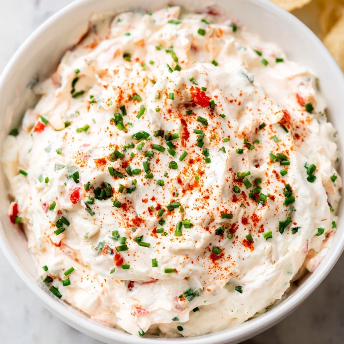 Cremiger Appetizer Dip mit frischen Kräutern und Rinderpaprika, perfekt zu Gemüsesticks oder Crackern.